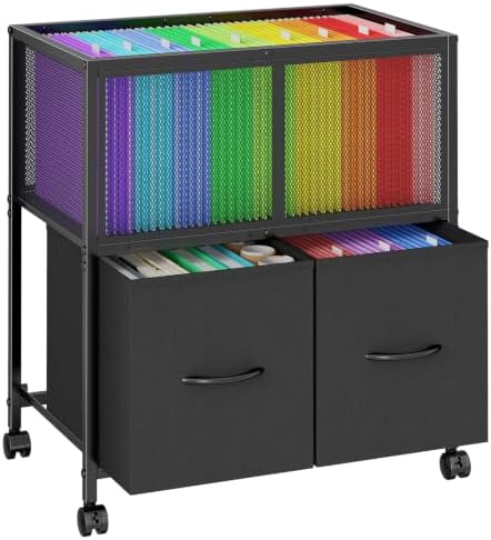 Sbanmao Rolling File Cart, File Cabinet with 2 Fabric Drawers, Black by shengbaomaoyi