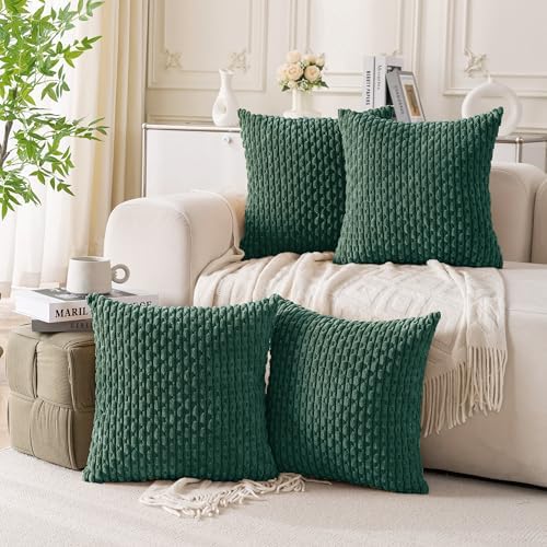 Set of 4 Dark Green Decorative Throw Pillow Covers 20x20 Inch Corduroy Pillow Covers for Bed Couch Sofa Living Room Soft Square Cushion Cases by Cozoomy