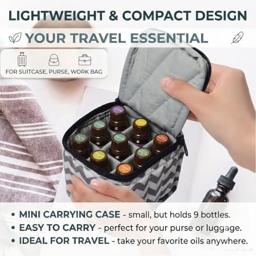 9 Bottles Essential Oil Carrying Case with Thick Foam Protection, Portable and Shockproof Organizer for 5ml to 10ml,15ml Bottles, Nail Polish, Roller Balls and Travel (Chevron Grey) - Image 3