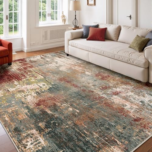 RELEANY Washable 6'x9' Abstract Area Rug for Living Room Rustic Brown by RELEANY