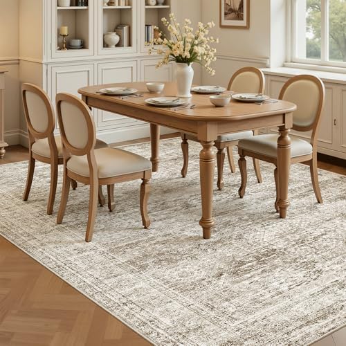 Soalmost 5x7 Area Rugs Brown Low Pile Washable Trendy Faded Style Rug - Image 3