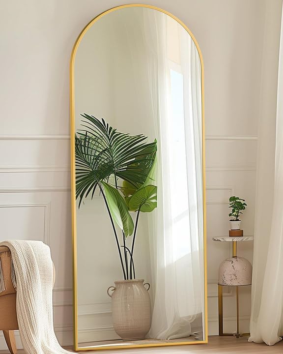 Antok Full Length Mirror, 58"x18" Floor Mirror with Stand, Gold, Arched by AntokMirror