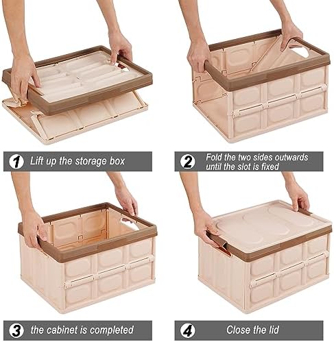 Phyllia Foldable Storage Boxes with Lids, 3-Pack Collapsible Plastic Storage Bins Organizer Containers Baskets Cub with Cover,Stackable Utility Crates Storage Box (Brown, 30L) - Image 6