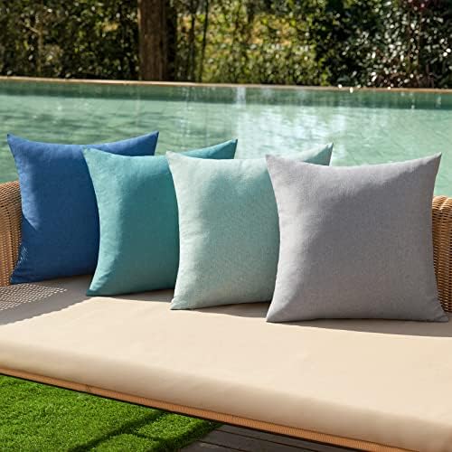 MIULEE Pack of 4 Decorative Outdoor Throw Pillow Covers Linen Waterproof Pillow Covers Summer Farmhouse Cushion Cases for Patio Garden Tent Balcony Couch Sofa 16x16 Inch Blue by MIULEE