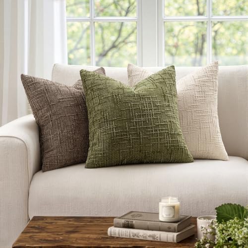 MIULEE Chenille Textured Throw Pillow Covers Olive Green 18x18 Set of 2 - Image 4