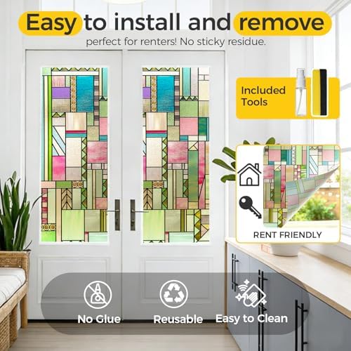 OHTMERU 3D Stained Glass Window Privacy Film Decorative Non-Adhesive - Image 4