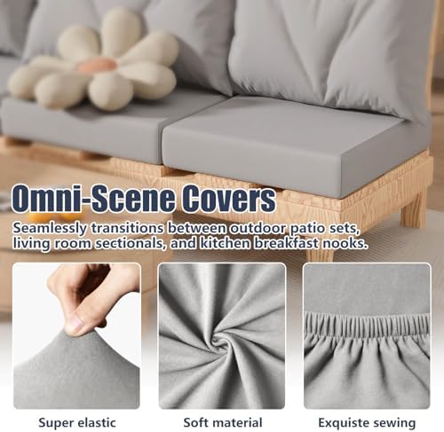 8Pcs Outdoor Cushion Covers, Stretch Patio Furniture Couch Chair Slipcovers - Image 4