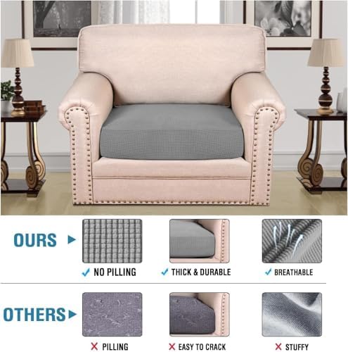 H.VERSAILTEX Super Stretch Individual Seat Cushion Covers Sofa Covers Couch Cushion Covers Slipcover Sets Thick Jacquard Textured Twill Fabric (1 Piece Chair Cushion Cover, Dove) - Image 2