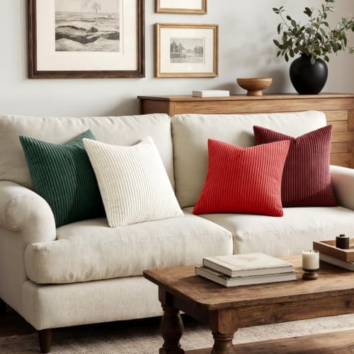 MIULEE Corduroy Decorative Throw Pillow Covers Christmas Red White 18x18 - Image 2
