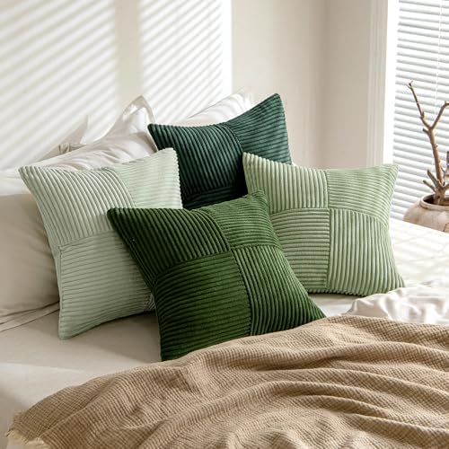 MIULEE Spring Green Decorative Throw Pillow Covers 22x22 Inch Set of 4 Boho Farmhouse Cushion Covers Mordern Nordic Pillow Cases Soft Corduroy Gradient Home Decor for Couch Sofa Living Room Bed - Image 4