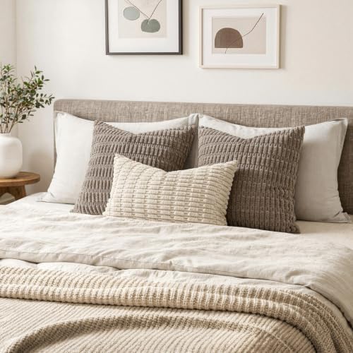 MIULEE Lumbar Corduroy Decorative Throw Pillow Covers 24x14 Cream White - Image 4