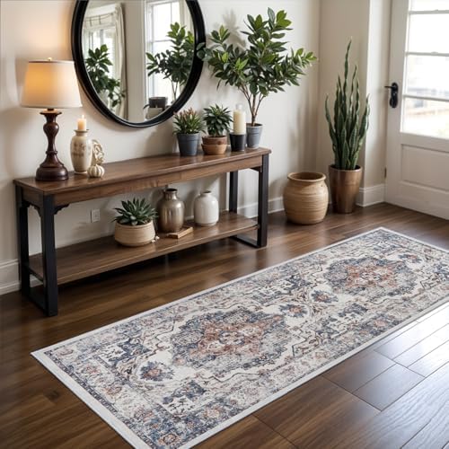 Hallway Washable Runner Rug - 2x6 Kitchen Rugs Entryway Rug Runner Vintage Soft Floor Mat Non Slip Indoor Farmhouse Carpet for Bathroom Living Room Bedroom (2 X 6, Brick) - Image 2