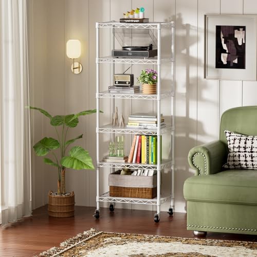 SINGAYE 6 Shelves Storage Shelf Wire Shelving Unit Metal Adjustable Wheels - Image 2