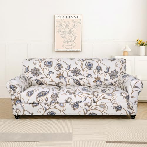 SearchI Stretch Sofa Cover Printed Couch Cover, Floral Pattern 4 Pieces Sofa Slipcover with 3 Separate Cushion Cover, Washable Furniture Protector for Living Room(Sofa, Love Flower) - Image 2