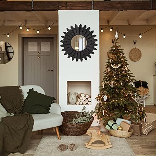 Honiway 21 inch Black Wall Decor Vintage Mirror, Boho Style, Wooden Frame, Easy to Hang, Ideal Gift - Image 4