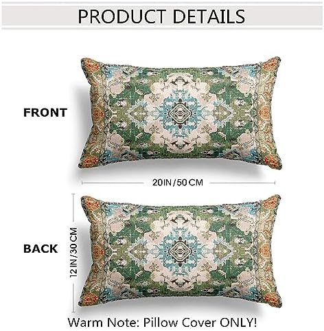 Snycler Boho Throw Pillow Covers 12x20 inch Set of 2 Boho Rug Carpet Double Sided Pattern Cotton Soft Pillow Case Cushion Cover Pillowcase for Couch Sofa Bed Decorative (Green) - Image 2