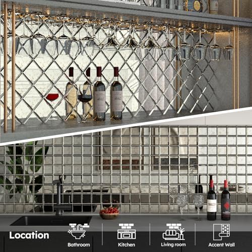 Diflart Peel and Stick Silver Mirror Backsplash Tiles 3x3 Inch, 32 Pcs - Image 4