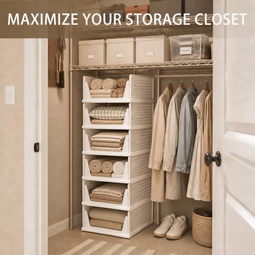 Pinkpum 6 Pack Closet Organizer Storage Bins Stackable Plastic Drawer Shelf - Image 6