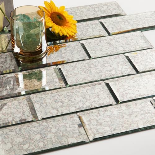 Diflart Peel and Stick Mirror Backsplash, Antique, 3x6 Inch, Beveled Mirror Subway Kitchen Bar Wall Tile (5 Sq.ft, 40 Pcs) by Diflart