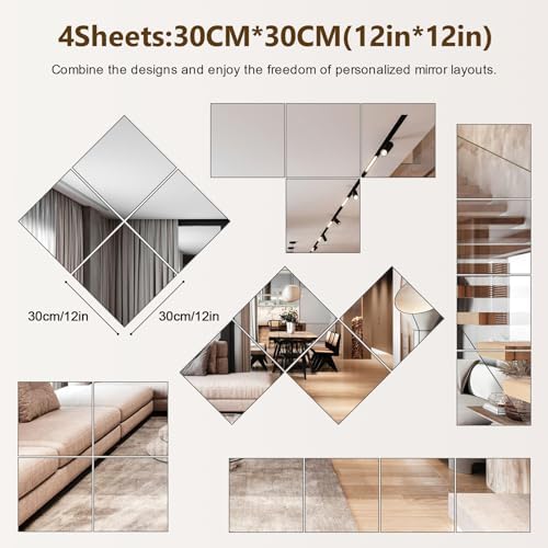 Full Length Mirror Tiles, 12x12 Inch Unbreakable Acrylic Squares for Bedroom, Home Gym, Walls - Shatterproof Mirror Stickers (1pcs) - Image 2