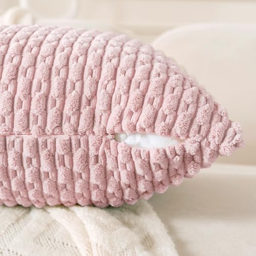 Set of 4 Light Pink Decorative Throw Pillow Covers 26x26 Inch Corduroy Pillow Covers for Bed Couch Sofa Living Room Soft Square Cushion Cases - Image 4
