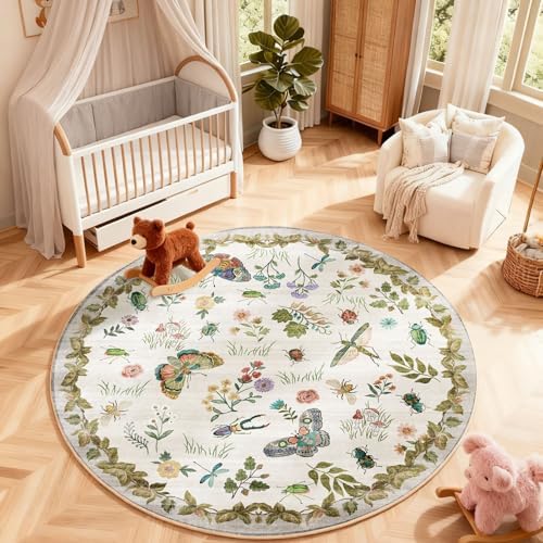 Washable Round Rugs for Bedroom 4ft: Living Room Rug Stain Resistant Non Slip Low Pile Ultra Soft Faux Wool Small Circle Rugs for Entryway Kitchen Bathroom Nursery Dorm Home Office Entrance Indoor - Image 6