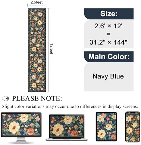 DUKINO 2.6x12 Kitchen Runner Rug, Floral Non Slip Washable Rug, Navy Blue - Image 2