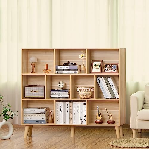 LEYAOYAO 10 Cube Bookshelf, Mid-Century Modern Book Shelf with Legs,Natural - Image 5