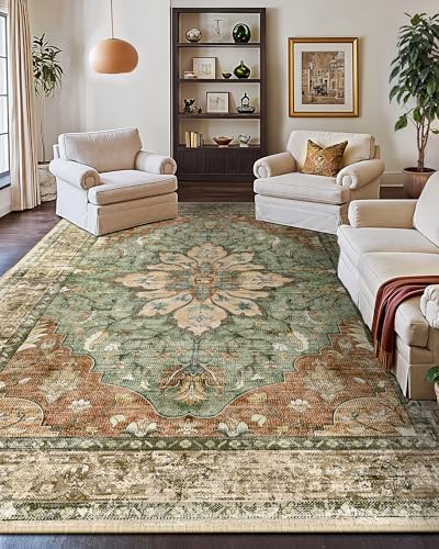 RELEANY Washable Area Rug, Large 10'x14', Brick/Brown/Green - Image 3