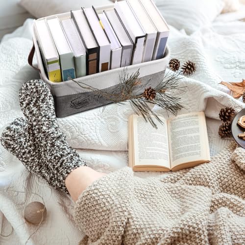 Marsui 1 Pcs TBR Basket Book Storage Bin Bookish Gifts, White Gray - Image 4