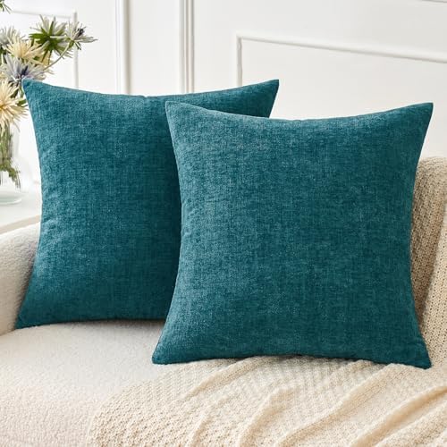 MIULEE Soft Chenille Throw Pillow Covers Dark Teal 16x16 Inch Pack of 2 by MIULEE