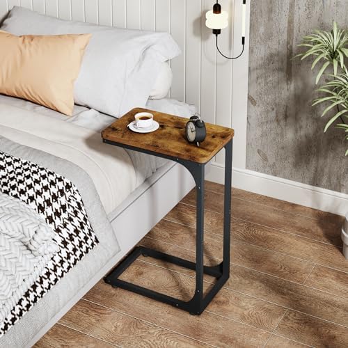 QEEIG Narrow C Shaped Side Table Set of 2 Living Room Sets Slim Couch Tray Tables Skinny Thin Small Farmhouse 9.5 inch Width, Rustic Brown (017-24BN) - Image 5