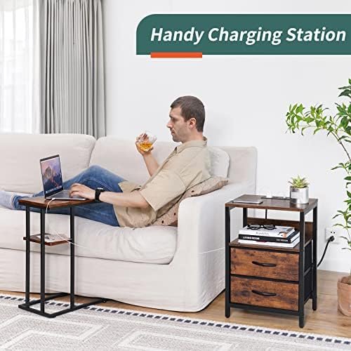 Yoobure Nightstand with Charging Station, Small Night Stand with Fabric Drawers and Storage Shelf for Bedrooms, Small Spaces, Bedside Table with USB Ports & Outlets - Image 4