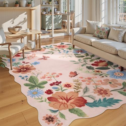 Lahome Floral Washable Area Rugs 5x7, Soft Pink Rugs for Living Room by Lahome