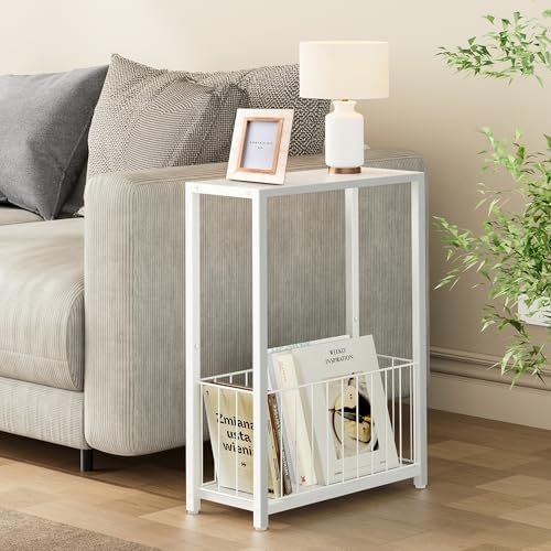 Homleke Narrow Side Tables Set of 2 with Magazine Holder, Skinny End Tables - Image 2