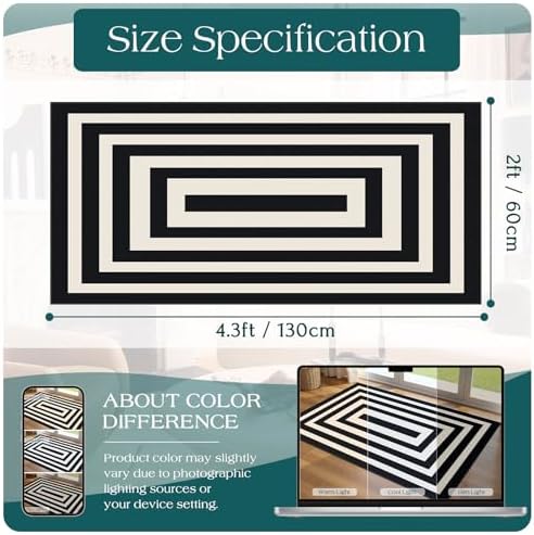 Front Door Mat Indoor Entrance 2x4.3 Modern Black White Striped Rug - Image 2