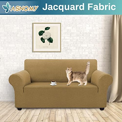 Asnomy Stretch Couch Covers Washable, loveseat Cover Slipcovers,Light Brown - Image 2