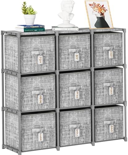 LUKYTOWER 9 Cube Closet Organizer + 9 Bins + Labels by LUKYTOWER