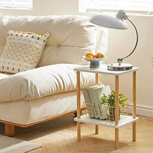 IBUYKE 2-Tier Side Table, Wood End Table, White UWST002W - Image 2