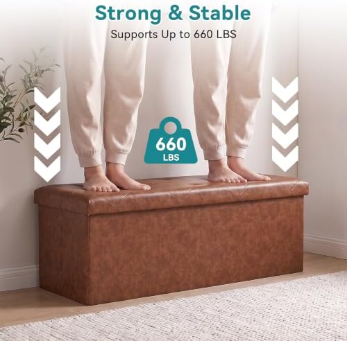 OLIXIS 43 Inch Folding Storage Ottoman Bench, Brown Ottoman with Storage - Image 4