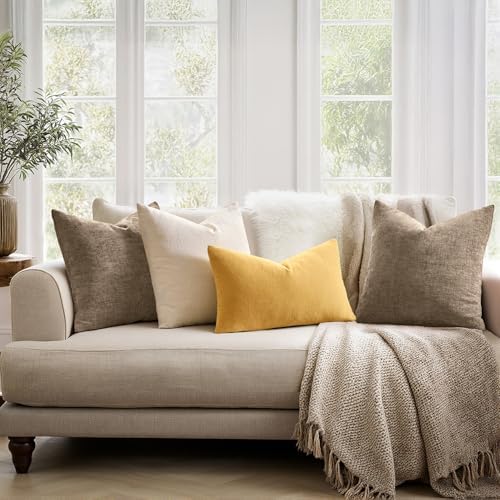 MIULEE Gold Chenille Couch Lumbar Throw Pillow Covers, 12x20 - Image 3