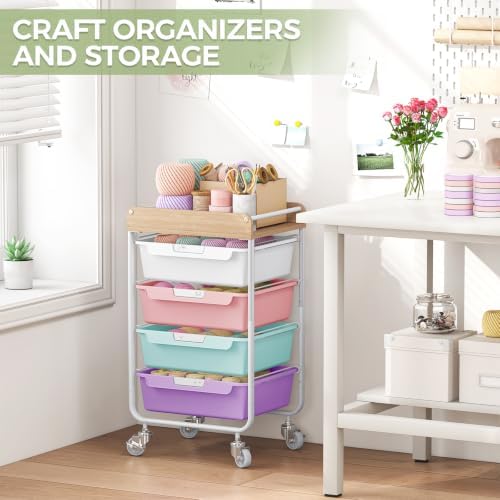 SYKIARIOL Utility Storage Cart with Ice Cream Color Drawer for Classroom - Image 6