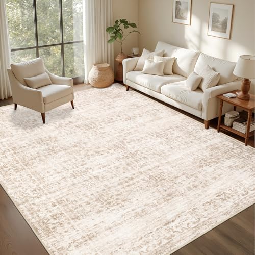 4x6 Area Rugs Living Room: Washable Rug for Bedroom Beige Brown by EXPEDIX