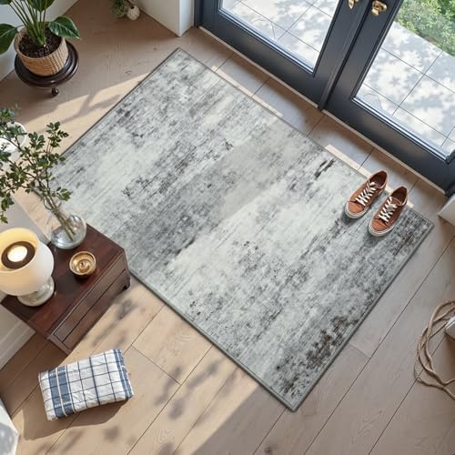 Toneed Washable 2x3 Grey Area Rug with Non-Slip Backing for Entryway by Toneed