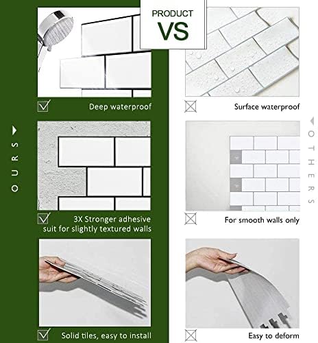 STICKGOO 10-Sheet Backsplash Peel and Stick Subway Tile, Self Adhesive Vinyl Wall Tiles, Stick on Backsplash for Kitchen and Bathroom(Thicker Design, White with Black Grout) - Image 4