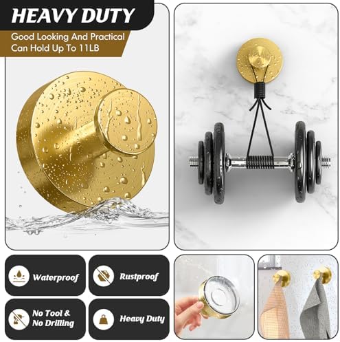 MOTAIPEAK Suction Cup Hooks for Shower,Removable Shower Towel Suction Hooks for Bathroom Wall,Kitchen,Glass,Mirror,Tile to Hang Robes,Loofah-Gold(2-Pack) - Image 5