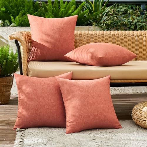 MIULEE Pack of 4 Decorative Outdoor Throw Pillow Covers Linen Waterproof Pillow Covers Summer Farmhouse Cushion Cases for Patio Garden Tent Balcony Couch Sofa 18x18 Inch Coral Red - Image 3