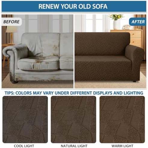 ZNSAYOTX 1 Piece Stretch Oversized Sofa Covers (91"-112"), New Plaid Couch Cover with Non-Slip Buckle for Dog Pets, Ultimate Soft Cozy Washable X-Large Sofa Slipcover Form Fit Protector, Coffee - Image 5