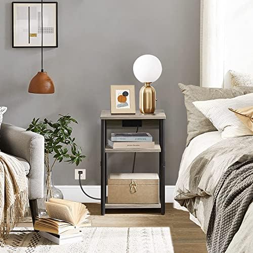 TUTOTAK End Table with Charging Station, Nightstand, 3-Tier Couch Side Table with USB Ports and Outlets, Bedside Table for Small Space, Living Room TB01BG026 - Image 4