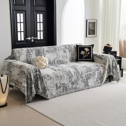 MYSKY HOME Sectional Couch Cover Deep Grey Abstract Geometric Sofa Covers for Sectional Sofa L Shape Chenille Couch Protector for Dogs Pets Couch Throw Cover Washable Durable for Home Decor, 91" X134" - Image 2